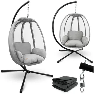 deluxe4home Hängesessel mit Gestell MODERN 3-tlg schwarz /hellgrau