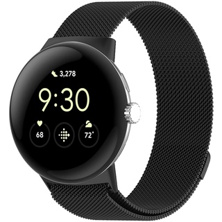 PaceBid Armband für Google Pixel Watch 3 41mm/Pixel Watch 2/Pixel Watch, Metall Gewebte Edelstahl Magnetisch Ersatzband Verstellbarer Uhrenarmband für Google Pixel Watch 2/Pixel Watch 1 - Schwarz