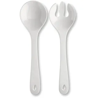 Spoddy Salatbesteck Kunststoff (31cm Groß, Zweiteilig, Weiß) - Plastik Salat Besteck mit Salatlöffel und Salatgabel zum Servieren (Spülmaschinenfest und Hitzefest bis 100°C)