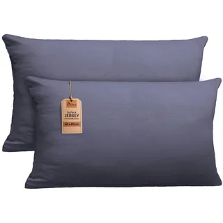 NatureMark 2er Set Jersey Kissenbezüge – Elastisch, weich, atmungsaktiv und hautfreundlich – Waschbare Kissenhülle - 40x80 – Anthrazit Grau
