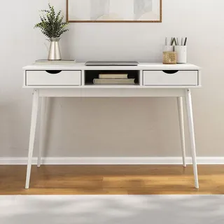 Idimex Schreibtisch Stefano mit 2 Schubladen und Fach weiß - Bürotisch aus Massivholz. Langlebiges Material, schadstoffarme Lacke