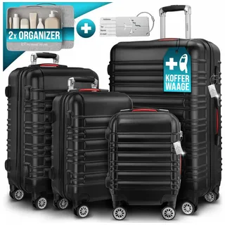 monzana Hartschalenkoffer Set 4-tlg mit Zubehör Rollen 360o Schwarz ABS