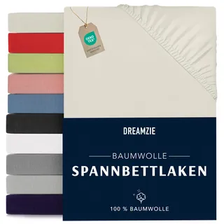 Dreamzie - Spannbettlaken 160x200cm - Baumwolle Oeko Tex Zertifiziert - Beige - 100% Jersey Spannbetttuch 160x200