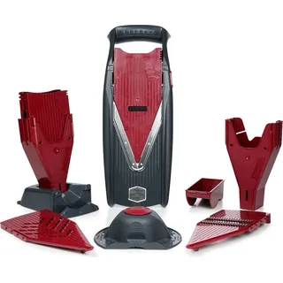 Boerner Pharma Börner Vital Gemüsehobel Profi Set Rot/Schwarz, mit Dressing Funktion, inkl. Mandoline, Fruchthalter, Marinierrolle, 2x Messereinschub, Schieberbox, Dockingstation