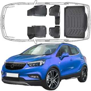 Trimak Passform-Fußmatten Oder Kofferraumwanne Oder Set für Opel Mokka, Opel Mokka A 2012-2019 Gummimatten Auto & Kofferraummatte schwarz