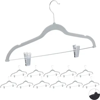 Relaxdays Relaxdays, grau Samtbügel mit Clips 12er Set, 360° drehbarer Haken, Hosenbügel, rutschfeste Hemdenbügel, 43 cm breit, 10024379_111