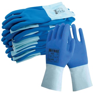 NITREX Unigloves 440 Baumwollfutter, chemikalienbeständig und hitzebeständig, Latex-Stulpen, Blau
