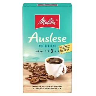 Melitta Kaffee Auslese Medium 50% Entkoffeiniert, gemahlener Kaffee, 500g