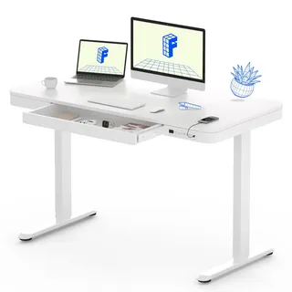 FLEXISPOT Elektrisch Höhenverstellbarer Schreibtisch mit Touch Funktion & USB, Elektrischer Schreibtisch mit Schublade, Bürotisch 120 x 60 cm (Eleganzweiß)