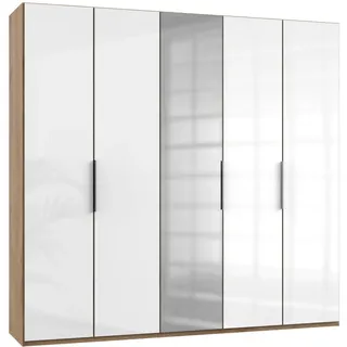 Level 250 x 236 x 58 cm Plankeneiche Nachbildung/Weißglas mit Glas- und Spiegeltüren