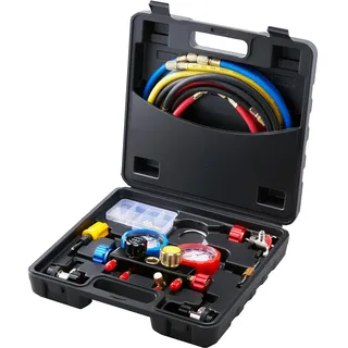 Vevor Kältemittel Manometer 4-Wege Auto Kältemittel Verteiler Messgeräteset, R134A-R12-R410A-R22 AC 4 Stk. 1524 mm Ladeschläuche Kältemittel Manifold Messgerät AC-Diagnosewerkzeuge Autoklimaanlagen