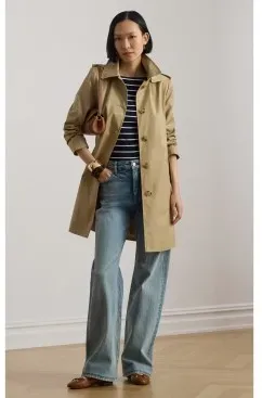 Lauren Ralph Lauren für Damen. 297967121002 Beigefarbener Schottenkaro-Mantel aus Baumwollmischung (S), Lässig, Baumwolle
