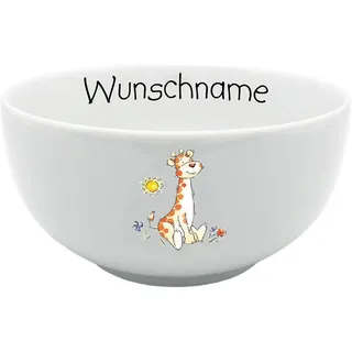 Müslischale Kinder Porridge Schale Porzellan Giraffe personalisierbar mit Wunschname Name Kindergeschirr mit Namen personalisiert