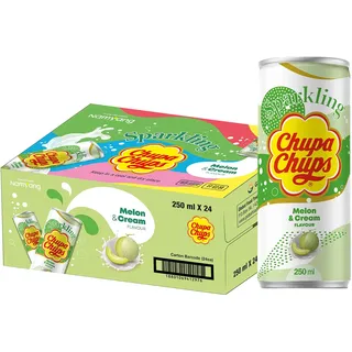Chupa Chups Sparkling Melon Cream Drink, prickelnde Melonen-Sahne Limonade, 24 Dosen mit Pfand, 24 x 250 ml