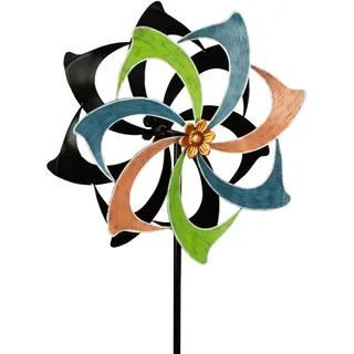 Windrad Windspiel Mehrfarbig aus Metall als Gartenstecker Höhe 183 cm Durchmesser 61 cm