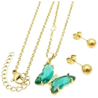 BUNGSA Schmuckset Schmuckset Schmetterling mit Kristallen verschiedene Farben aus Edelst (1-tlg), Geschenkset Damen Türkis