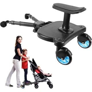 Buggy Board mit Sitz, Stehbrett, Kleinkinder, Kinderwagen-Board, stabiles Zweirad-Design mit Sitz, Stehbrett passt auf jeden Kinderwagen (Blau)