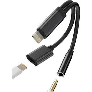 Lightning Adapter für 3,5mm Klinke (2 in 1) Ladegerät Kopfhörer Zubehör für Apple iPhone 14 13 12 11 Pro MAX für iPad Air AUX Auto Kopfhörer Dongle AUX-Kopfhörer Aufladen Adapter