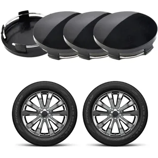 4 Stück Radnabenkappen, Universal Nabendeckel für Felgen, Radnabenabdeckung aus ABS, Polierte Oberfläche, Auto Zubehör, Schwarz (OD 60mm ID 56mm)