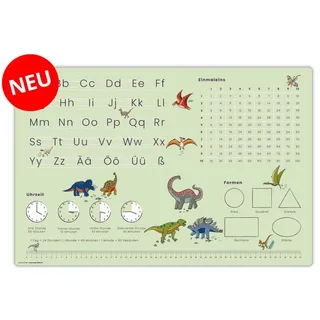 coveryourdesk www.cover-your-desk.de Schreibtischunterlage für Kinder – Lernunterlage zur Einschulung in verschiedenen Designs - ABC, 1x1, Uhrzeiten – 60 x 40 cm – aus abwischbarem Vinyl - Made in Germany (Dinosaurier-Optik)