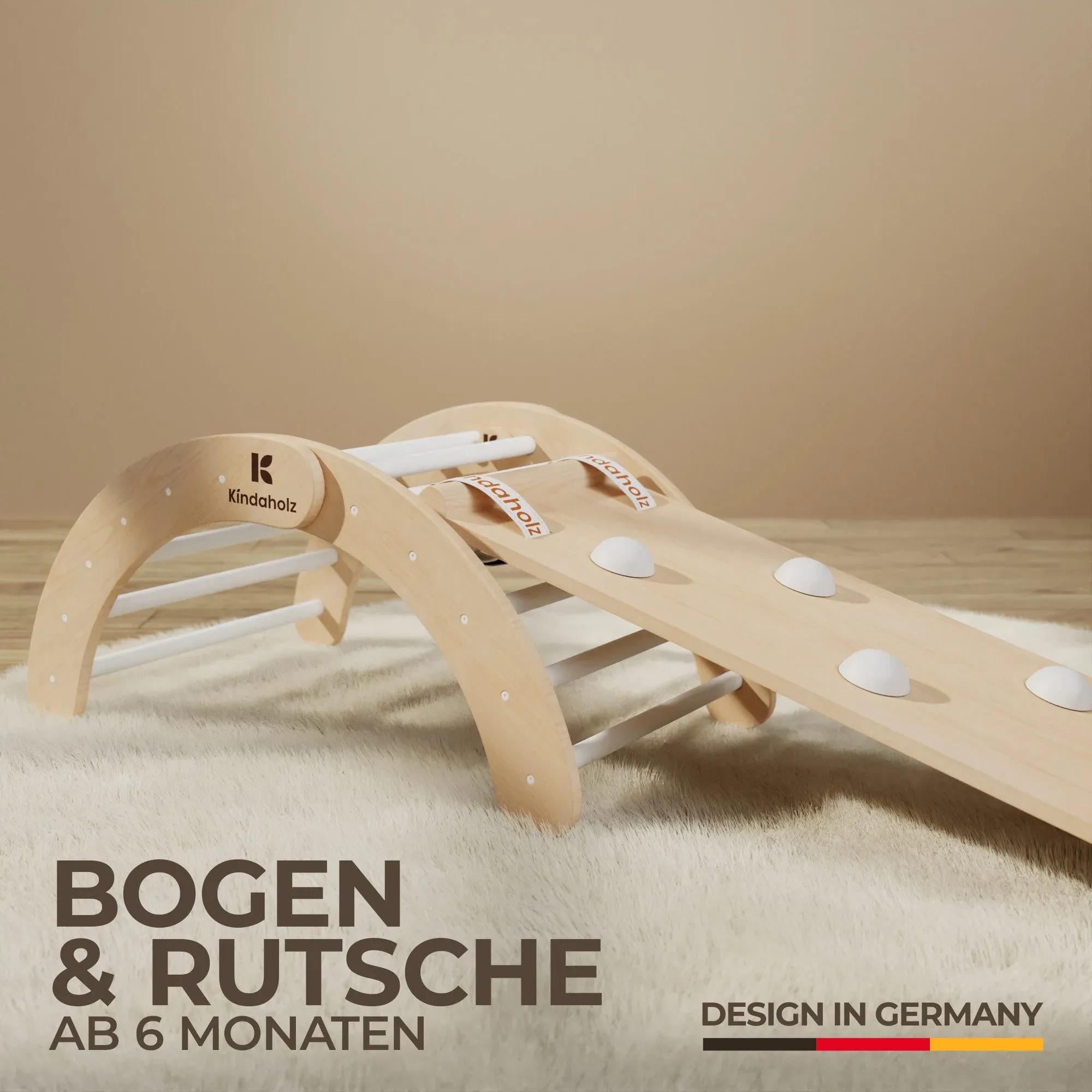 Kindaholz NINA Kletterbogen mit NOAH Rutschrampe Weiß Indoor Kletterset aus FSC ...