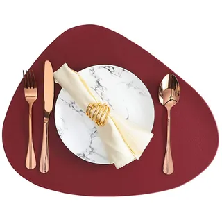 RAILONCH 6er Set Tischsets Abwaschbar, PU Leder Platzsets Lederoptik Wasserdicht 44x36cm Platzdecken für Hause Küche Restaurant (Rot,6 Stück)
