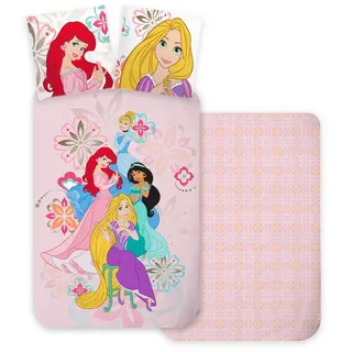 BrandMac Disney Prinzessinnen für Babybett oder mitwachsendes Bett, wendbarer Bettbezug, 100 x 135 cm + Kissenbezug 40 x 60 cm, 100 % Baumwolle