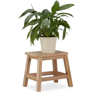 Relaxdays Tritthocker Holz, Fußbank aus Naturholz, niedriger Blumenhocker für Töpfe, HBT: 25,5 x 29,5 x 22 cm, natur