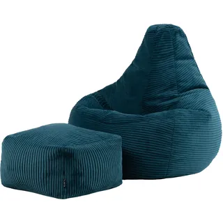 I.C.O.N. Icon Dalton Sitzsack mit Hocker Cord, Blaugrün, Gaming Sitzsack Erwachsene mit Füllung, Bean Bag, Cord Sessel, Lounge Sessel, Lounge Stuhl, Schlafzimmer, Wohnzimmer, Wohnzimmer Möbel