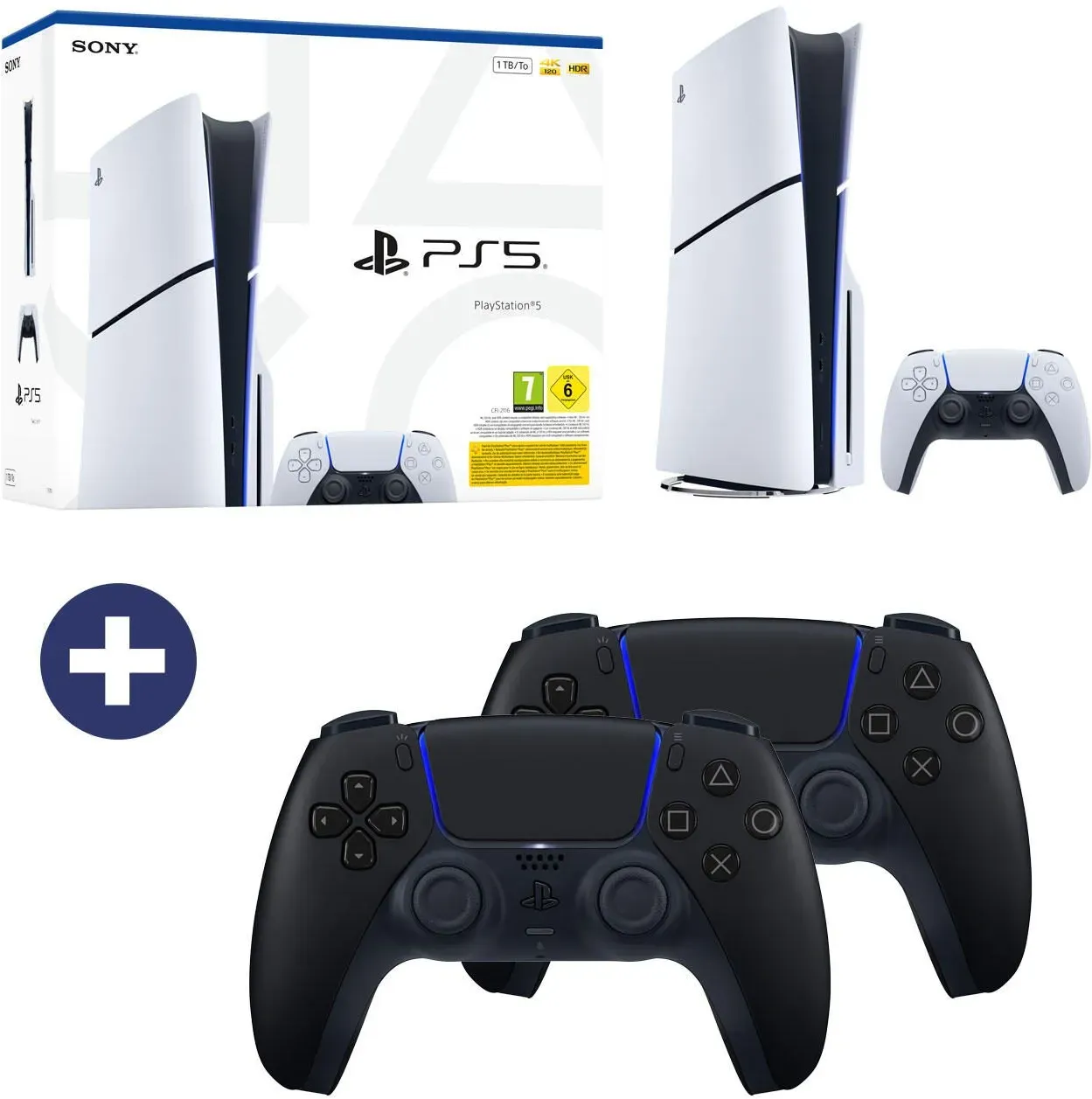 Sony PlayStation 5 Disc-Edition (E-Chassis) + 2x DualSense Wireless-Controller midnight-black V3