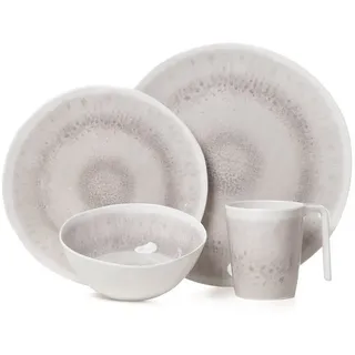 Moritz Geschirr-Set Camping Geschirr Set 1 Person Amboss Design, Melamin, Campinggeschirr Set Teller Schüssel Tasse Bootsgeschirr weiß