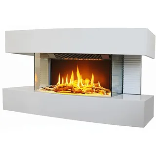 Chemin'Arte - Wandkamin Elektrisch - Lounge medium mit heizung 2000W - Weiß - Kamin deko - mit Fernbedienung - LED-Flammeneffekt