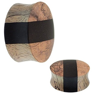 CHICNET Tribal Holz Plug hell schwarz Streifen Holzplug handgeschnitzt Tunnel Expander 14 mm