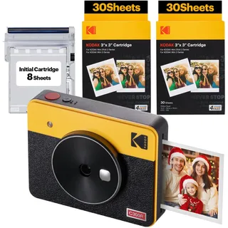 Kodak Mini Shot 3 Retro Weihnachtsgeschenke 4PASS 2-in-1-Sofortbildkamera und Fotodrucker, Tragbar (7,6 x 7,6 cm) + Paket mit 68 Blatt, Gelb