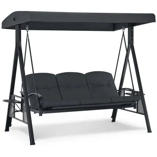 MCombo M MCombo 3-Sitzer Hollywoodschaukel mit Liegefunktion, Outdoor Schaukelbank Sonnendach, Dunkgelgrau,