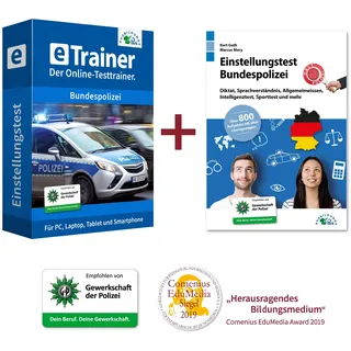 Einstellungstest Bundespolizei Kombipaket: Online-Testtrainer + Buch | Über 2.100 Aufgaben mit allen Lösungswegen | Diktat, Sprachverständnis, Allgemeinwissen, Intelligenztest, Sporttest und mehr