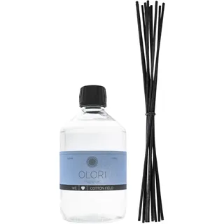 Luxus Raumduft "Cotton Field" Nachfüller inkl. 10 Rattan-Stäbchen mit ätherischen Ölen - Extra langanhaltende Formel - Nachfüllflasche mit Duftstäbchen (500ml Duft blumig, fruchtig, ozonisch, frisch)