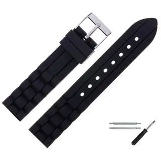 MARBURGER Uhrenarmband 20mm Kunststoff Silikon Schwarz schwarz|silberfarben