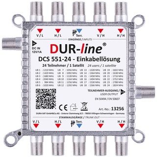 DUR-line DCS 551-24 - preiswerte Einkabellösung für 24 Teilnehmer für Quattro LNB - 1 x 24 SCR/DCSS User Bands - kaskadierbar [Digital, HDTV, FullHD, 4K, UHD]