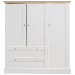 Home Affaire Drehtürenschrank »Binz, Mehrzweckschrank, skandinavischer Landhausstil«, (B/H/T ca. 122/130/35 cm), viele Stauraummöglichkeiten, Metallgriffe, Türen mit Rahmen/ Kassetten, weiß