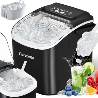 Fatabeta Eiswürfelmaschine 1,2L Eiswürfelbereiter 2 Eisgrößen 9 Eiswürfel in 6 Min, 12kg/24h, LCD Display, leise Eiswürfel Maschine - Schwarz