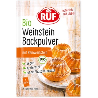 RUF Bio Weinstein-Backpulver, ohne Phosphatzusatz, Backtriebmittel zum Backen von Kuchen, Torten, Muffins und Cupcakes, glutenfrei und vegan, 3 x 20g