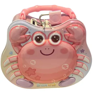 Spardose aus Metall, lustige Spardose in Tierform, Schloss und Schlüssel, große Größe für Jungen und Mädchen, Spardose Ente, Krabbe, Dinosaurier, Baby-Einhorn, Pinguin (rosa Krabbe)