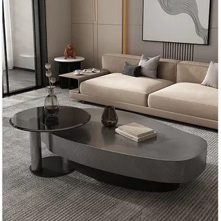 WestUx Unregelmäßiger ovaler Couchtisch, Edelstahl Beistelltisch Wohnzimmertisch Set von 2 Metallrahmen Minimalistische Anzeige für Wohnzimmer,A,120CM