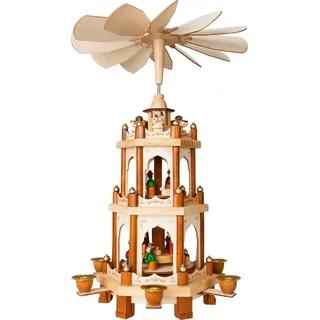 Brubaker Weihnachtspyramide Holzpyramide - Natur - 3 Etagen - 45 cm Höhe - handbemalte Figuren