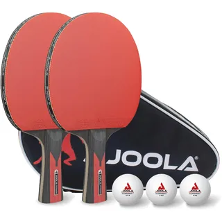 Joola Tischtennis Set Duo Carbon 2 Tischtennisschläger + 3 Tischtennisbälle + Tischtennishülle, rot/schwarz, 6-teilig