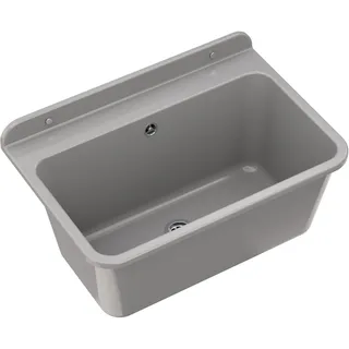 Granitan Ausgussbecken für Garage Keller Werkstatt und Waschküche - Universal Waschtrog mit Siphon - Waschbecken Wandmontage aus Polypropylen - 61x41x30 cm Breit - Grau - Lux