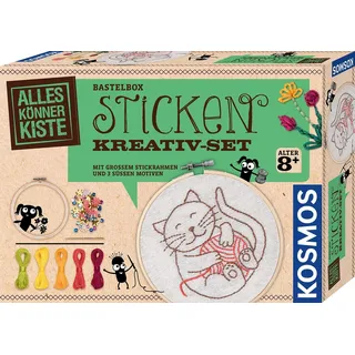Kosmos 604691 AllesKönnerKiste Sticken Kreativ-Set, Sticken für Kinder ab 8 Jahren und Anfänger, schöne Stickbilder für Kinder, Geschenk für Mädchen und Jungen, kreatives Bastelset