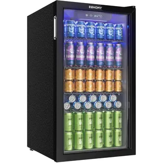 euhomy Getränkekühlschrank 90 l 126 Dosen 90 cm hoch Schwarz/Edelstahl