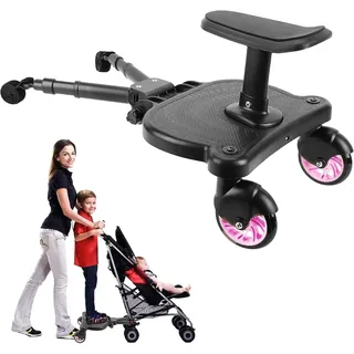 Buggy Board mit Sitz, Stehbrett, Kleinkinder, Kinderwagen-Board, stabiles Zweirad-Design mit Sitz (Rosa)